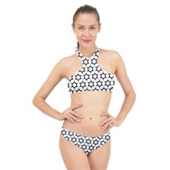 Pattern Star Repeating Black White High Neck Bikini Set