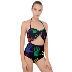 Ellipse Pattern Background Scallop Top Cut Out Swimsuit