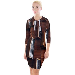 Abstract Architecture Building Business Quarter Sleeve Hood Bodycon Dress