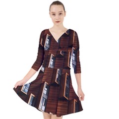 Abstract Architecture Building Business Quarter Sleeve Front Wrap Dress