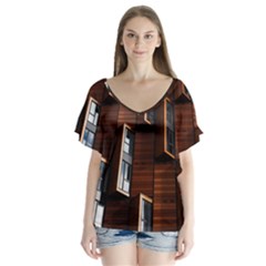 Abstract Architecture Building Business V-Neck Flutter Sleeve Top