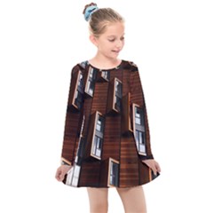 Abstract Architecture Building Business Kids  Long Sleeve Dress by Amaryn4rt