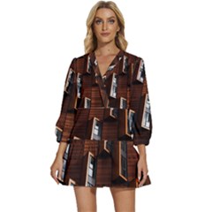 Abstract Architecture Building Business V-Neck Placket Mini Dress