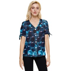 Blue Abstract Balls Spheres Bow Sleeve Button Up Top by Amaryn4rt