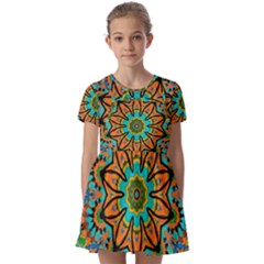 Color Abstract Pattern Structure Kids  Short Sleeve Pinafore Style Dress by Amaryn4rt