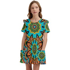 Color Abstract Pattern Structure Kids  Frilly Sleeves Pocket Dress by Amaryn4rt