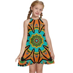 Color Abstract Pattern Structure Kids  Halter Collar Waist Tie Chiffon Dress