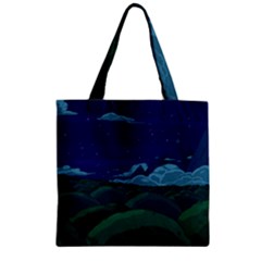 Adventure Time Cartoon Night Green Color Sky Nature Zipper Grocery Tote Bag