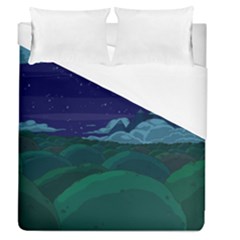 Adventure Time Cartoon Night Green Color Sky Nature Duvet Cover (queen Size) by Sarkoni