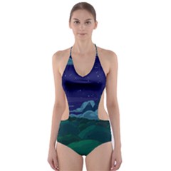 Adventure Time Cartoon Night Green Color Sky Nature Cut-Out One Piece Swimsuit