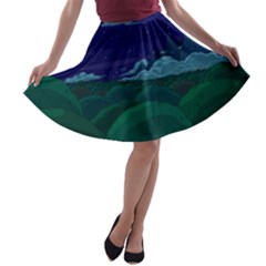 Adventure Time Cartoon Night Green Color Sky Nature A-line Skater Skirt