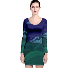 Adventure Time Cartoon Night Green Color Sky Nature Long Sleeve Velvet Bodycon Dress