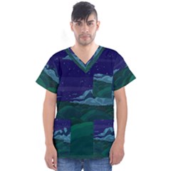 Adventure Time Cartoon Night Green Color Sky Nature Men s V-Neck Scrub Top