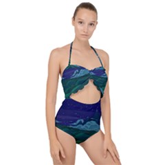 Adventure Time Cartoon Night Green Color Sky Nature Scallop Top Cut Out Swimsuit