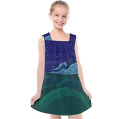 Adventure Time Cartoon Night Green Color Sky Nature Kids  Cross Back Dress