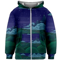 Adventure Time Cartoon Night Green Color Sky Nature Kids  Zipper Hoodie Without Drawstring