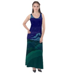 Adventure Time Cartoon Night Green Color Sky Nature Sleeveless Velour Maxi Dress