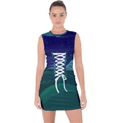 Adventure Time Cartoon Night Green Color Sky Nature Lace Up Front Bodycon Dress
