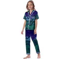 Adventure Time Cartoon Night Green Color Sky Nature Kids  Satin Short Sleeve Pajamas Set