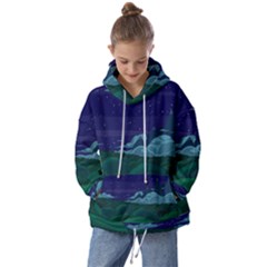 Adventure Time Cartoon Night Green Color Sky Nature Kids  Oversized Hoodie by Sarkoni