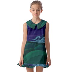 Adventure Time Cartoon Night Green Color Sky Nature Kids  Pilgrim Collar Ruffle Hem Dress