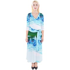 Frost Mountains Illustration Adventure Time Fantasy Art Landscape Quarter Sleeve Wrap Maxi Dress