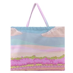 Pink And White Forest Illustration Adventure Time Cartoon Zipper Large Tote Bag