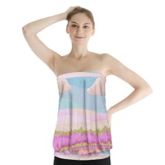 Pink And White Forest Illustration Adventure Time Cartoon Strapless Top