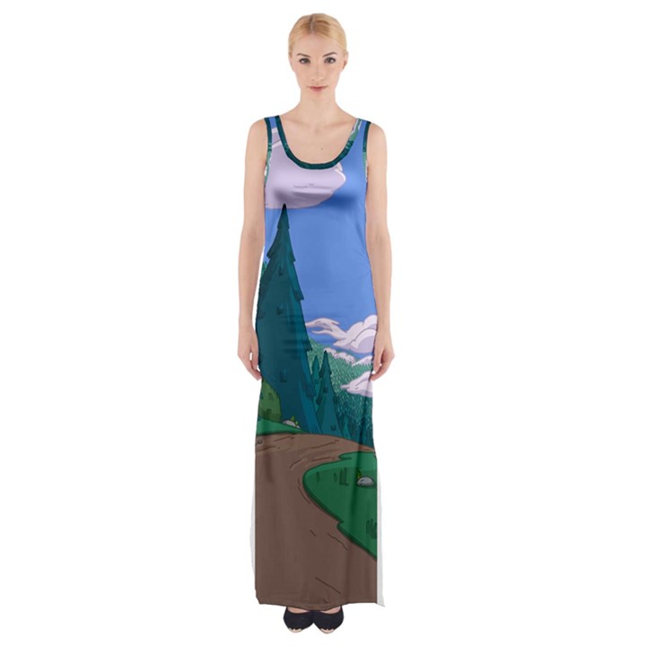 Adventure Time Cartoon Pathway Thigh Split Maxi Dress