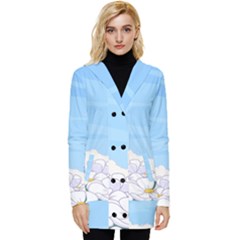 White Petaled Flowers Illustration Adventure Time Cartoon Button Up Hooded Coat  by Sarkoni