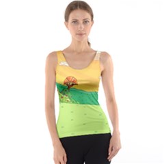 Green Field Illustration Adventure Time Multi Colored Women s Basic Tank Top