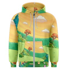 Green Field Illustration Adventure Time Multi Colored Men s Zipper Hoodie by Sarkoni