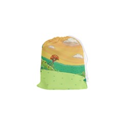 Green Field Illustration Adventure Time Multi Colored Drawstring Pouch (xs) by Sarkoni