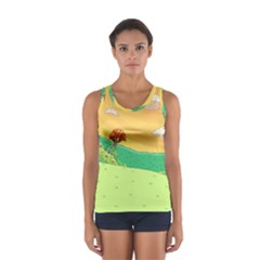 Green Field Illustration Adventure Time Multi Colored Sport Tank Top 