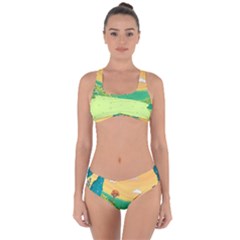 Green Field Illustration Adventure Time Multi Colored Criss Cross Bikini Set