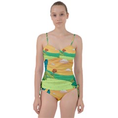 Green Field Illustration Adventure Time Multi Colored Sweetheart Tankini Set by Sarkoni