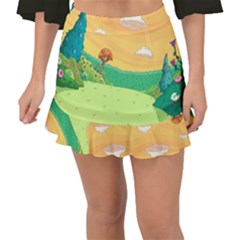 Green Field Illustration Adventure Time Multi Colored Fishtail Mini Chiffon Skirt by Sarkoni