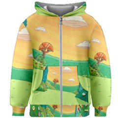 Green Field Illustration Adventure Time Multi Colored Kids  Zipper Hoodie Without Drawstring by Sarkoni