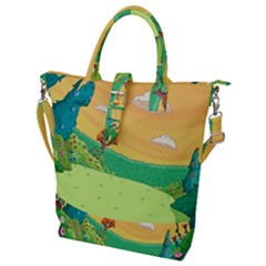 Green Field Illustration Adventure Time Multi Colored Buckle Top Tote Bag by Sarkoni