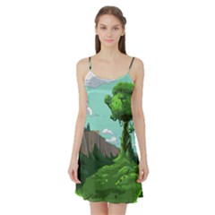 Adventure Time Cartoon Green Color Nature  Sky Satin Night Slip