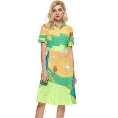 Green Field Illustration Adventure Time Multi Colored Button Top Knee Length Dress by Sarkoni