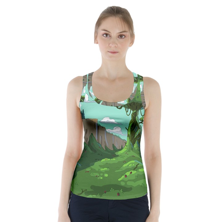 Adventure Time Cartoon Green Color Nature  Sky Racer Back Sports Top