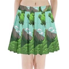 Adventure Time Cartoon Green Color Nature  Sky Pleated Mini Skirt