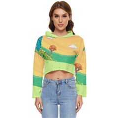Green Field Illustration Adventure Time Multi Colored Women s Lightweight Cropped Hoodie by Sarkoni