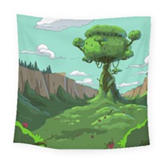 Adventure Time Cartoon Green Color Nature  Sky Square Tapestry (large)