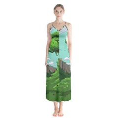 Adventure Time Cartoon Green Color Nature  Sky Button Up Chiffon Maxi Dress