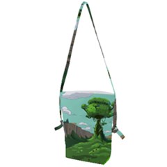 Adventure Time Cartoon Green Color Nature  Sky Folding Shoulder Bag by Sarkoni