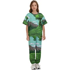 Adventure Time Cartoon Green Color Nature  Sky Kids  T-shirt And Pants Sports Set by Sarkoni