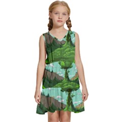 Adventure Time Cartoon Green Color Nature  Sky Kids  Sleeveless Tiered Mini Dress by Sarkoni