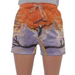 Adventure Time Cartoon Landscape Trees Sleepwear Shorts by Sarkoni